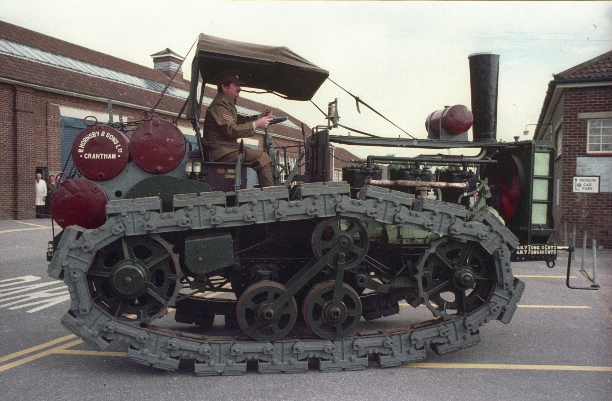 David Fletcher driving The Tank Museum's Hornsby Tractor, the oldest vehicle in the Museum's collection.